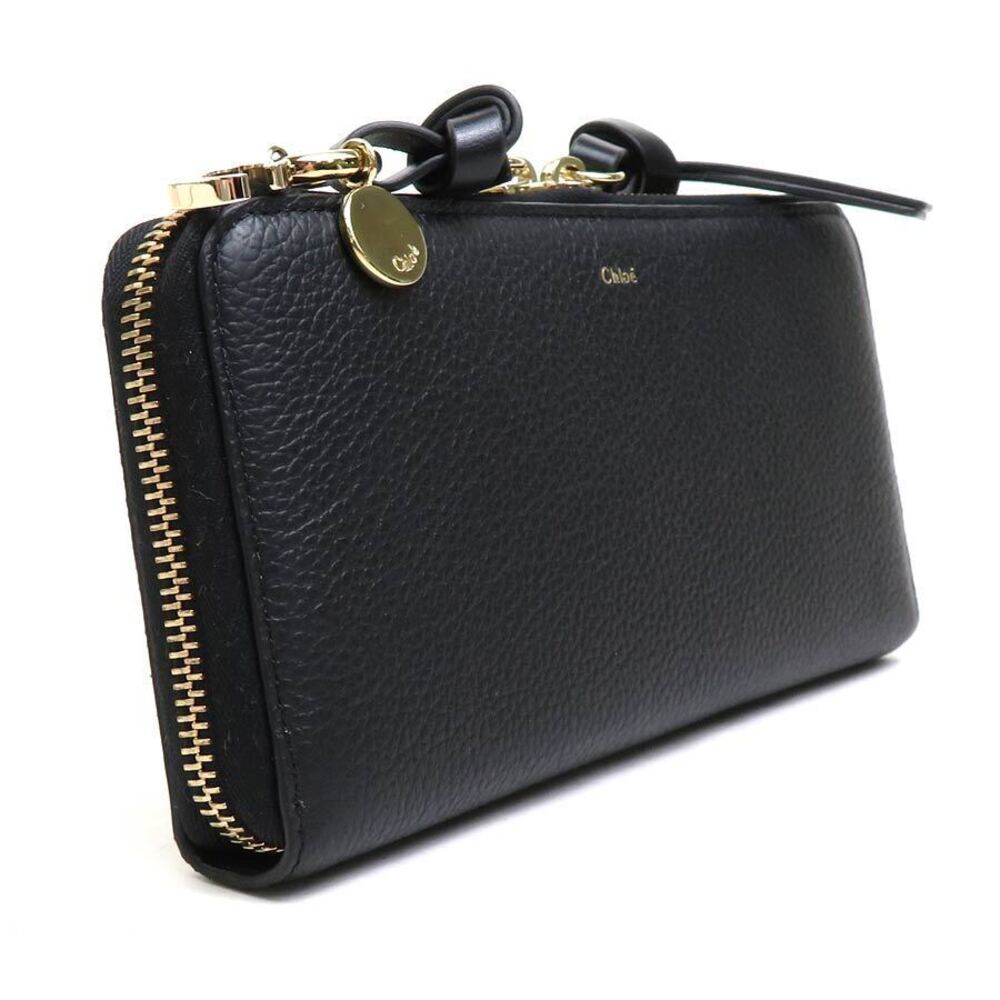 Chloe Round Leather Zip Black Wallet Long Black